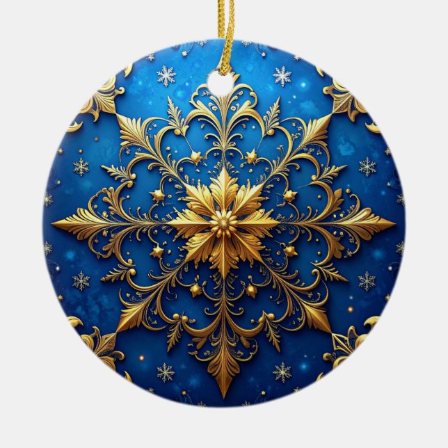 Enfeite Azul Dourado Decorativo de Feriado (Frente)