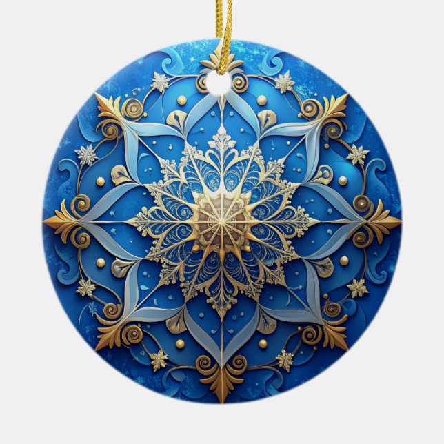 Enfeite Azul Dourado Decorativo de Feriado (Frente)
