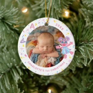 Enfeite Cerâmico de Foto de Natal do Bebê Abby Cad