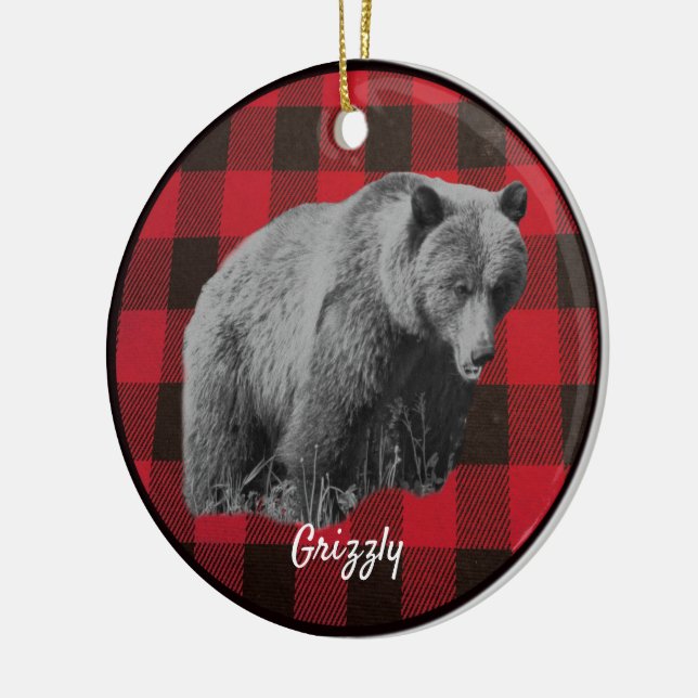 Enfeite Cerâmico de Urso Cinzento Xadrez Búfalo (Esquerda)