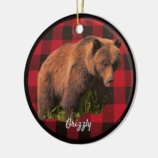 Enfeite Cerâmico de Urso Cinzento Xadrez Búfalo
