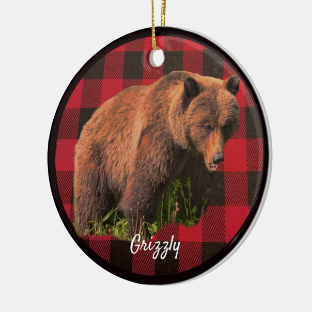 Enfeite Cerâmico de Urso Cinzento Xadrez Búfalo (Esquerda)