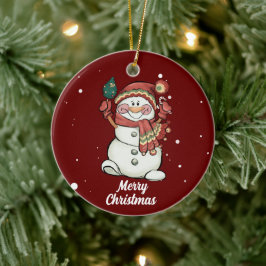 Enfeite cerâmico Feliz Natal Snowman