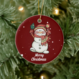 Enfeite cerâmico Feliz Natal Snowman
