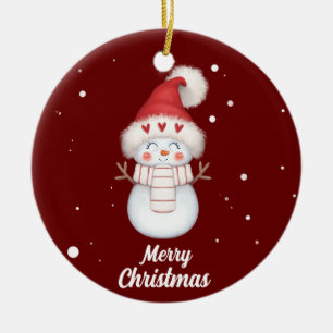 Enfeite cerâmico Feliz Natal Snowman
