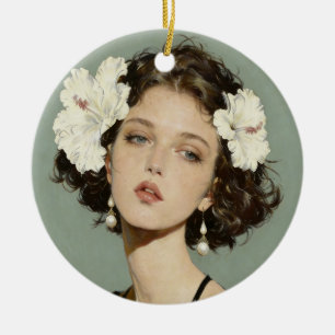 Enfeite Cerâmico Menina Hibisco