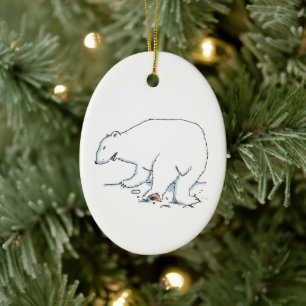 Enfeite cerâmico oval de urso polar