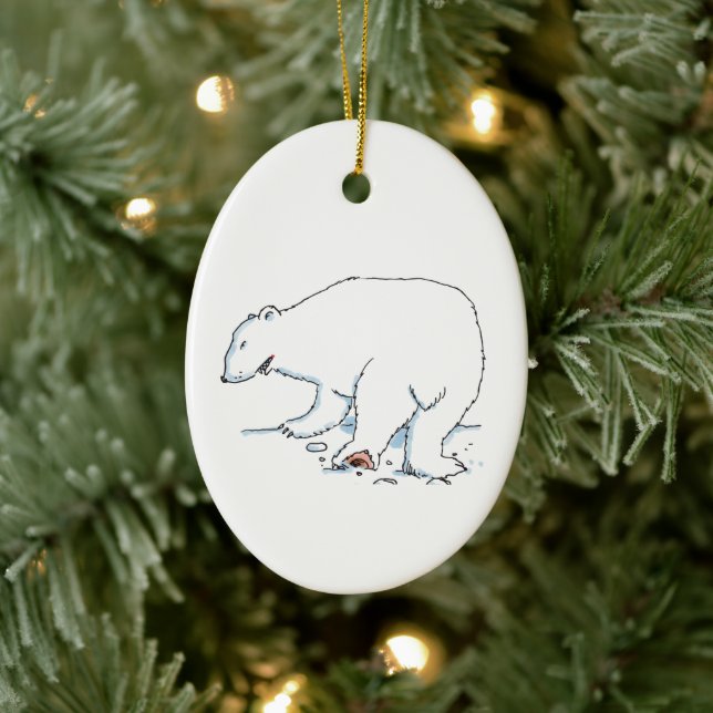 Enfeite cerâmico oval de urso polar (Árvore)