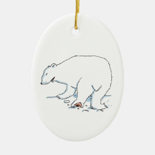 Enfeite cerâmico oval de urso polar 2 lados