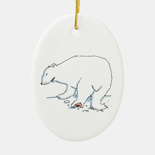 Enfeite cerâmico oval de urso polar 2 lados (Frente)