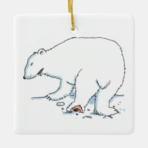 Enfeite cerâmico quadrado de Urso Polar