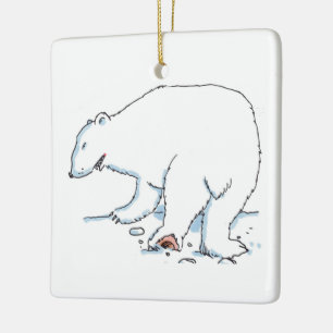 Enfeite cerâmico quadrado de Urso Polar 2 lados