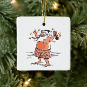Enfeite cerâmico quadrado do Papai Noel bêbado