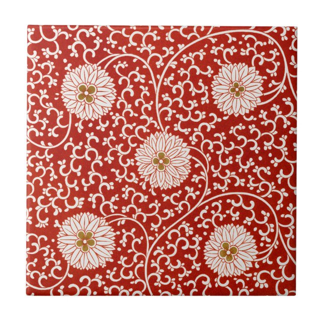 Enfeite Chinês Owen Jones Floral Vermelho Branco (Frente)