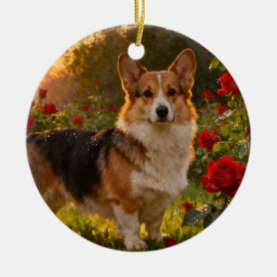 Enfeite Corgi nas Rosas IV