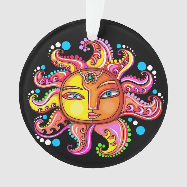 Enfeite de Acrílico Olhos Azuis Sol Celestial (Frente)