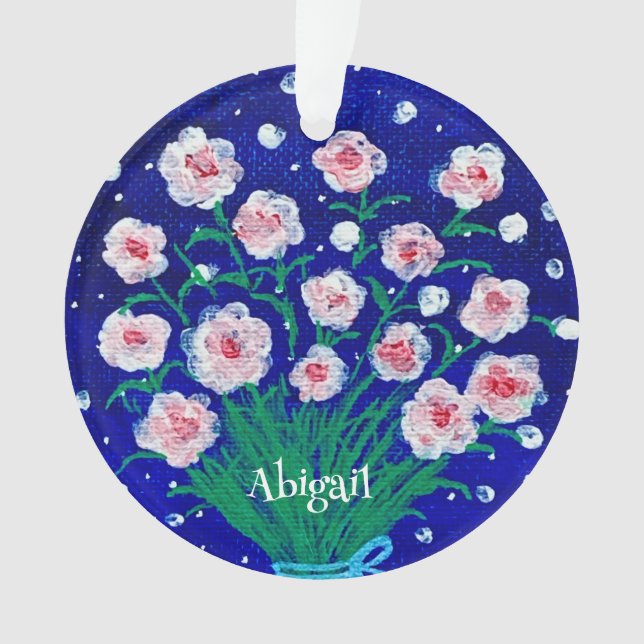 Enfeite de Acrílico Personalizado com Rosas Rosas (Frente)