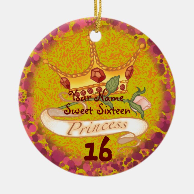 Enfeite de aniversário de Princesa de Sweet 16 (Frente)