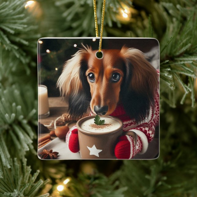 Enfeite de árvore de Dachshund de Cabelo Longo (Árvore)