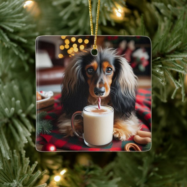 Enfeite de árvore de Dachshund de Cabelo Longo (Árvore)