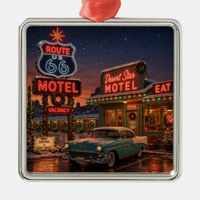 Enfeite de árvore de Natal do Neon Route 66 Motel (Frente)