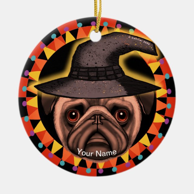 Enfeite de bruxa Pug (Frente)