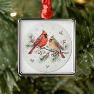 Enfeite de Cardinals de Natal em Aquarela