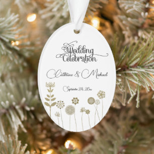 Enfeite de Casamento Floral Dourado Presente para