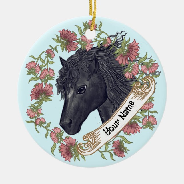 Enfeite de Cavalo Preto de Campainha (Frente)