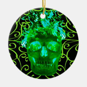 Enfeite de Caveira Flamejante Verde