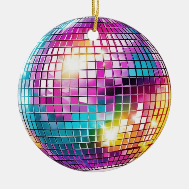 Enfeite de Cerâmica Bola de Discoteca Rosa (Frente)