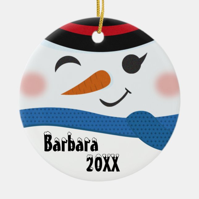 Enfeite De Cerâmica Com Rosto De Boneco De Neve Pe (Frente)
