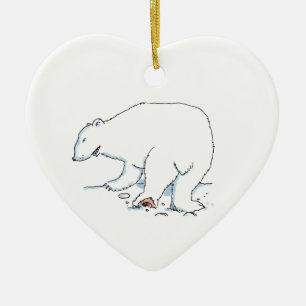 Enfeite de cerâmica coração de Urso Polar