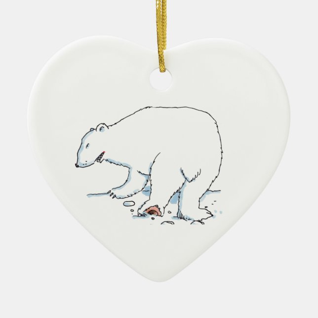 Enfeite de cerâmica coração de Urso Polar (Frente)