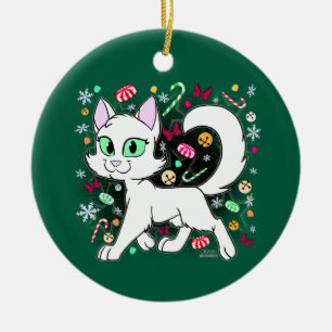Enfeite de Cerâmica de Gato de Natal (Verde)
