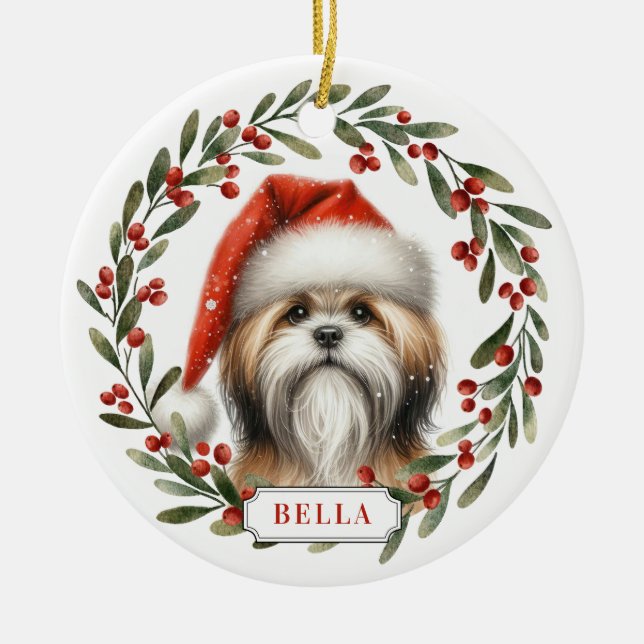 Enfeite de Cerâmica em Círculo com Cachorro Lhasa  (Frente)