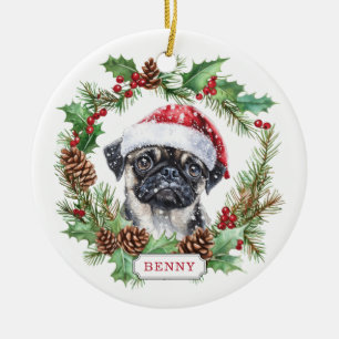 Enfeite de Cerâmica em Círculo com Cachorro Pug