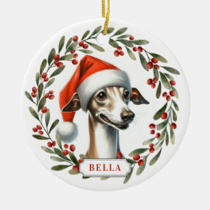 Enfeite de Cerâmica em Círculo com Galgo Italiano