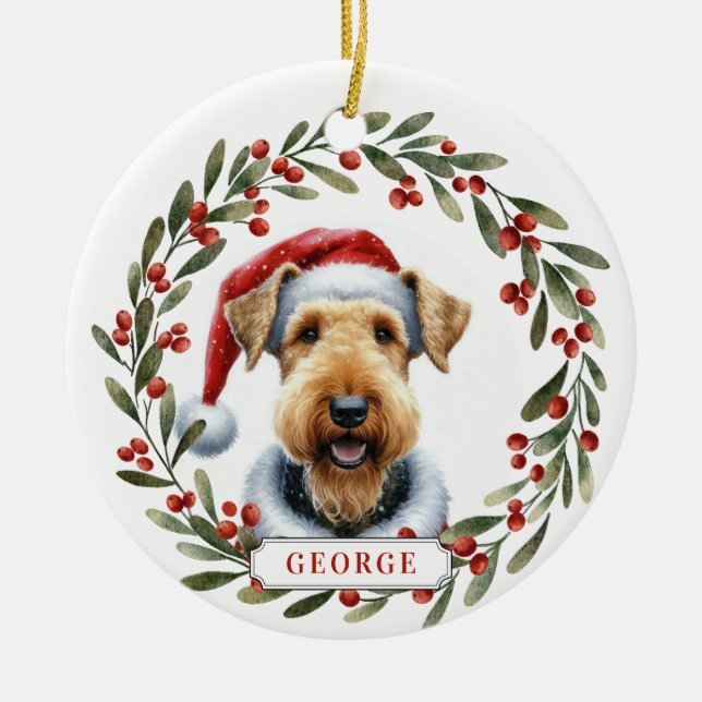 Enfeite de Cerâmica em Círculo do Cão Airedale Ter (Frente)