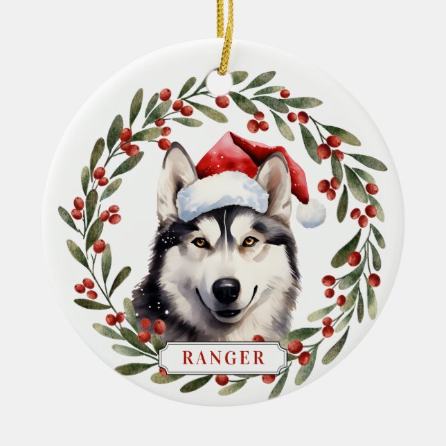 Enfeite de Cerâmica em Círculo Husky (Frente)