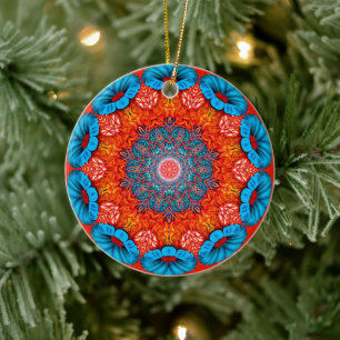 Enfeite de Cerâmica Mandala Floral Psicodélico