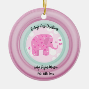 Enfeite de Cerâmica Primeiro Natal do Bebê Elefant