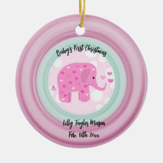 Enfeite de Cerâmica Primeiro Natal do Bebê Elefant