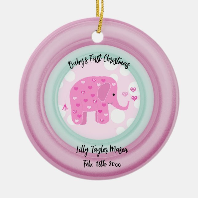 Enfeite de Cerâmica Primeiro Natal do Bebê Elefant (Frente)