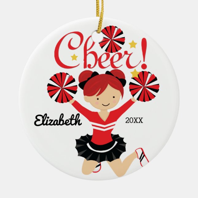 Enfeite de Cheerleader de Cabelo Vermelho Preto e  (Frente)