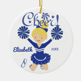 Enfeite de Cheerleader Loira Azul e Branco