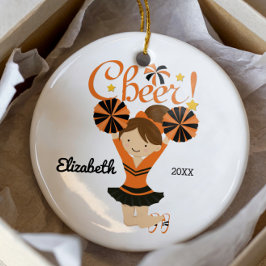 Enfeite de Cheerleader Morena de Laranja e Preto