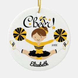 Enfeite de Cheerleader Morena de Preto e Dourado