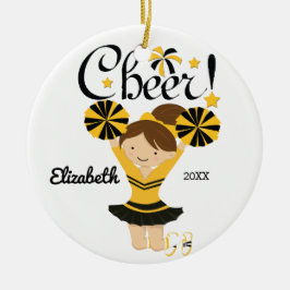 Enfeite de Cheerleader Morena de Preto e Dourado
