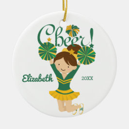 Enfeite de Cheerleader Morena de Verde e Dourado